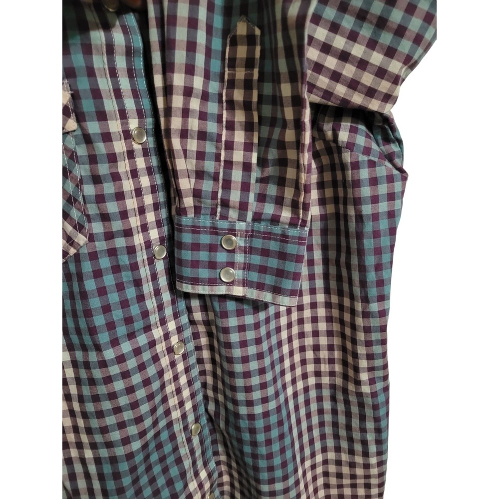 Wrangler Women Plaid Pearl Snap Long Sleeve Shirt Purple/Teal Western Cowgirl - Picture 5 of 10